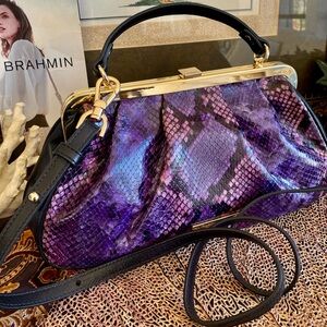 BRAHMIN☔️☔️EMMETT PURPLE POTION WINTERLIGHT LEATHER FRAME SATCHEL/CROSSBODY
